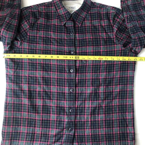 LL Bean Men's LS Fleece Lined Flannel Plaid Shirt Sz Small Green Blue Red Yellow - Picture 13 of 14